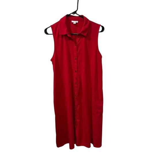 Sleeveless Red Button-Down Shirt Dress By J.Jill - Size M - Pima Cotton Blend - Picture 1 of 5